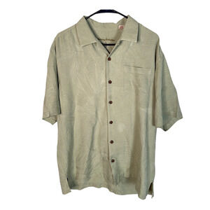 Tommy Bahama Men's M SILK Camp Hawaiian Shirt Short Sleeve Coconut Buttons Khaki